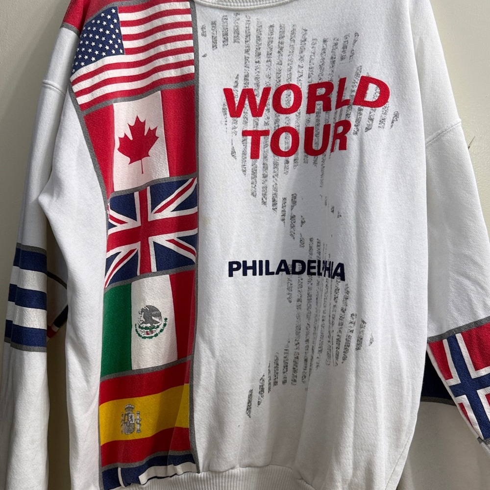 Global Flag Print Crewneck Sweater - White - Picture 2 of 6